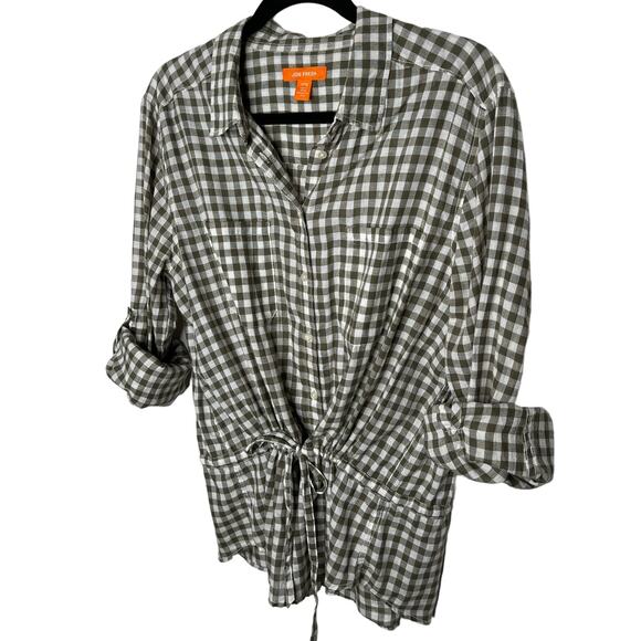 Joe Fresh Checkered Plaid Top Drawstring Waist Cuff Sleeve Button Front Size XL - Picture 7 of 7